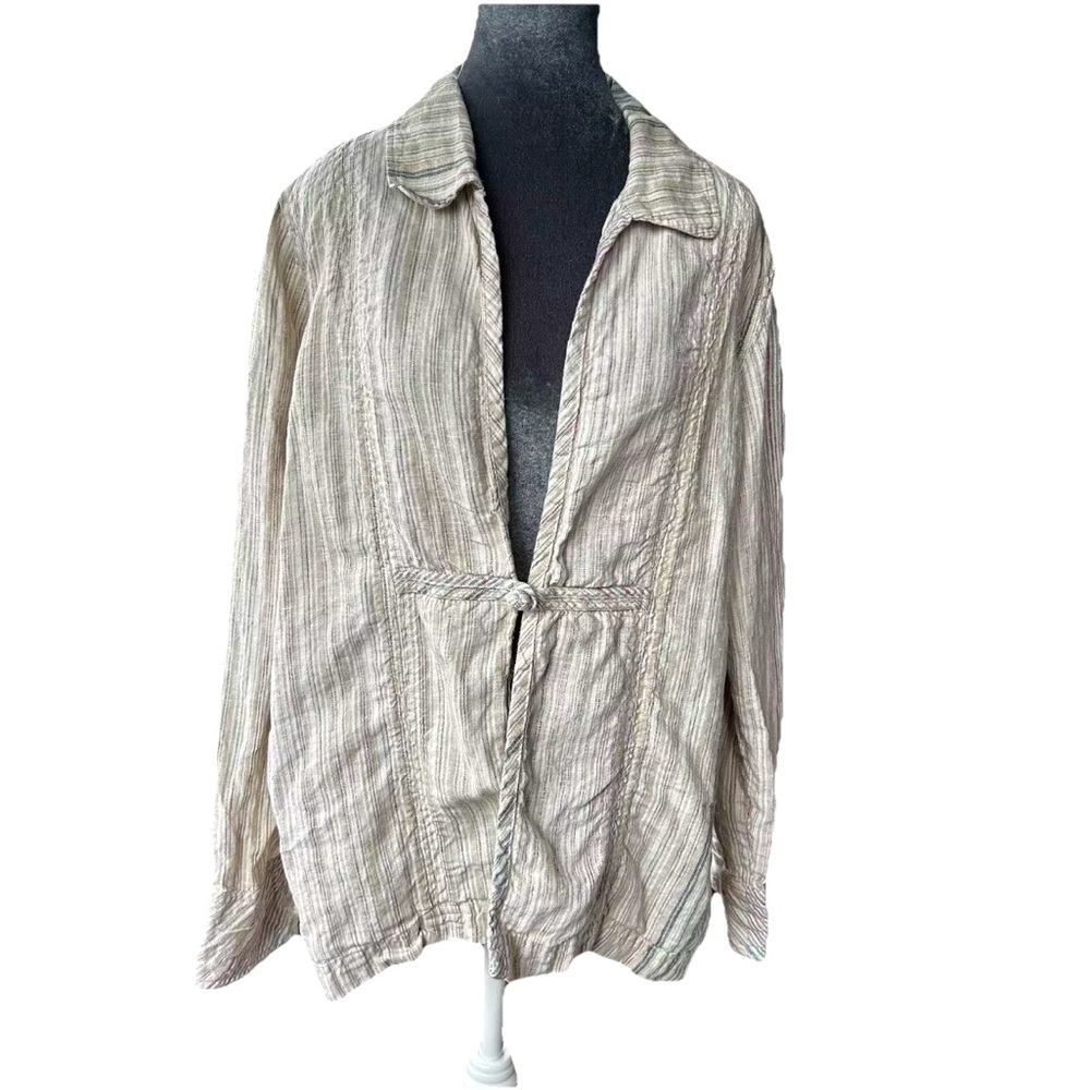 The Territory Ahead Linen Long Sleeve Blazer Womens Size XL Striped Lagenlook